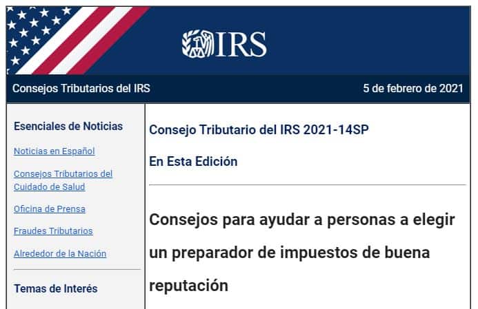 Consejo Tributario del IRS 2021-14SP